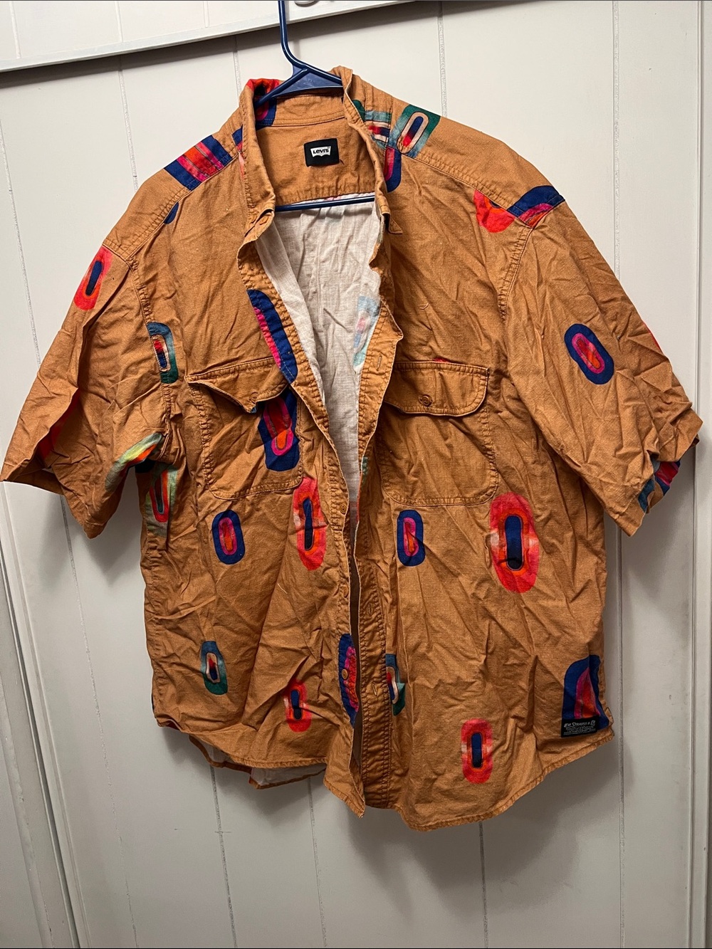 Levi's Short-Sleeve Button-Down Shirt in Mustard with Multicolor Accents XL